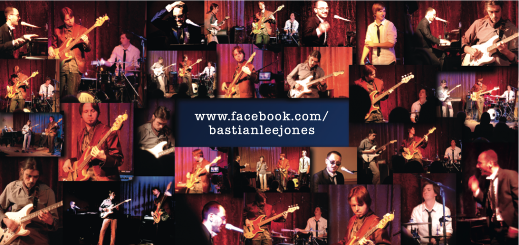 Live performance collage used as the inside panel of a leporello flyer for Bastian Lee Jones & Band.