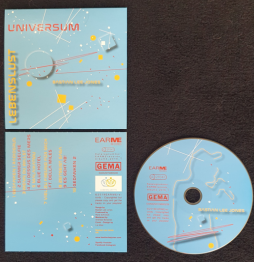 Physical CD edition of “Universum Lebenslust” by Bastian Lee Jones with booklet, tray card and disc.