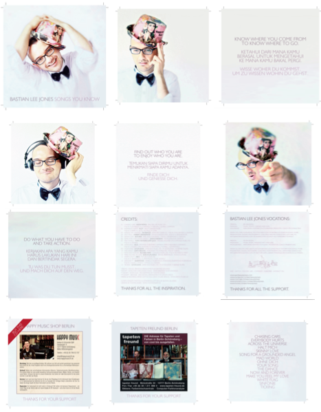 Original booklet pages for “Songs You Know” by Bastian Lee Jones with portrait photography, credits and album artwork.