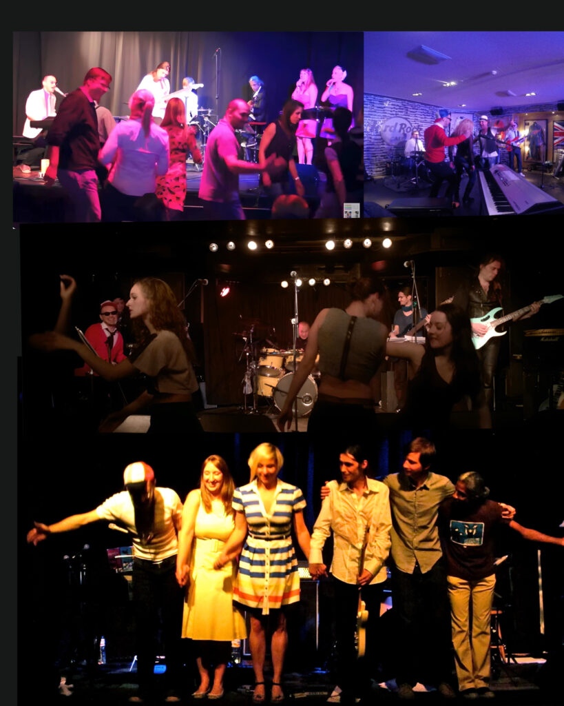 Bastian Lee Jones performing on stage in concert, dance and piano performance settings, with audiences and fellow performers.