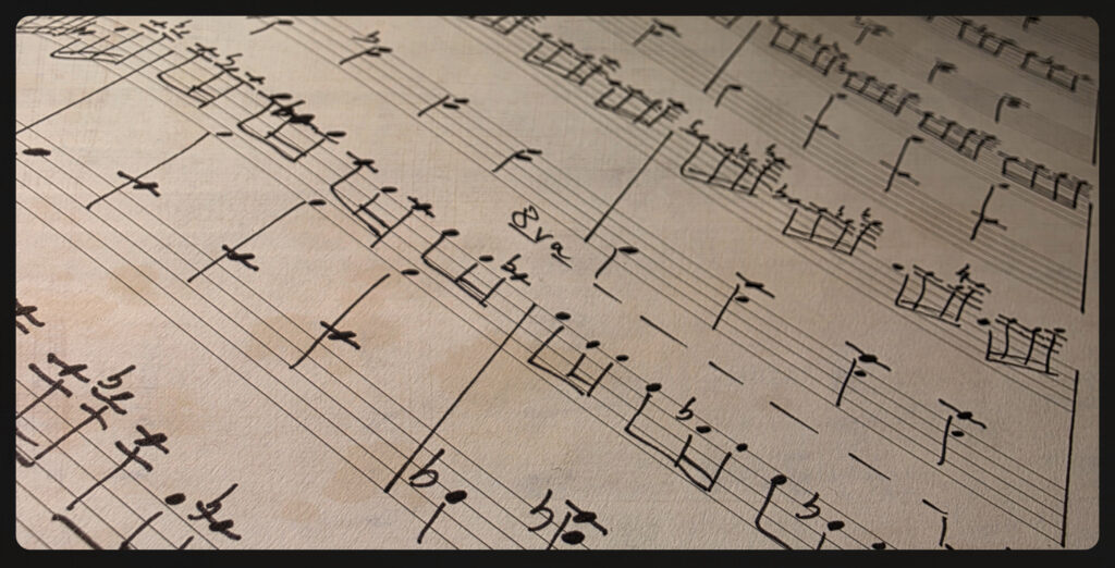 Handwritten music manuscript excerpt from Bastian Lee Jones’ original composition project “31 Days”.